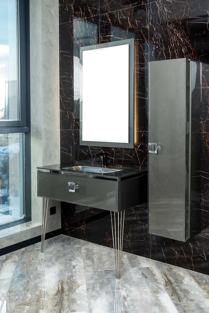Столешница стекло 80см моноблок Глянцевый Графит Boheme 852-080-GR