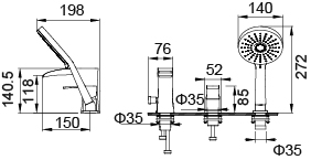 Смеситель Timo Lumi 4210/00Y chrome на борт ванны