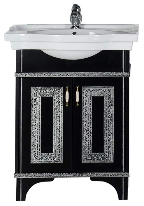 Тумба с раковиной Aquanet Валенса 70 черный краколет/серебро