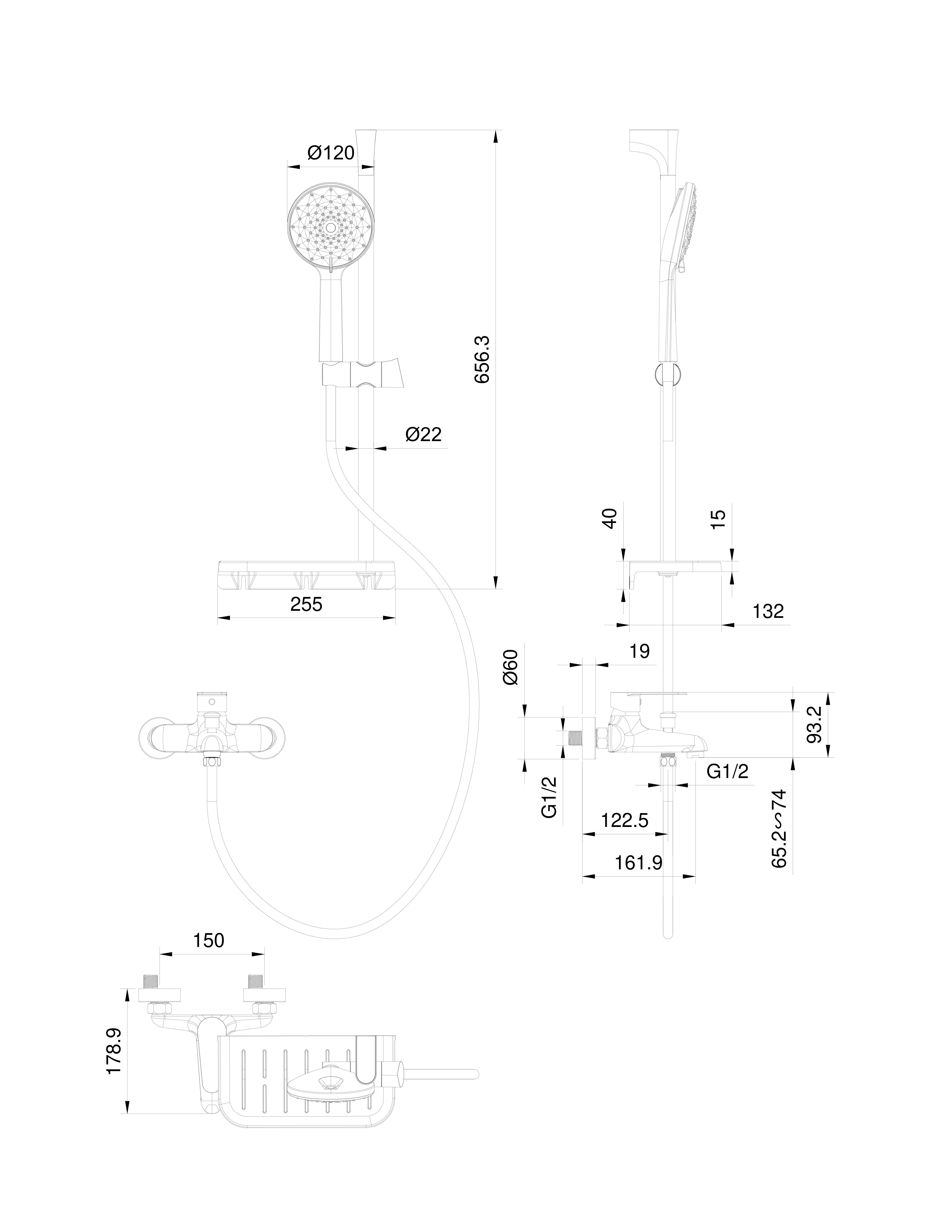 Смеситель для ванны с душевым гарнитуром WONZON & WOGHAND ALFA, Хром WW-AE3201-CR