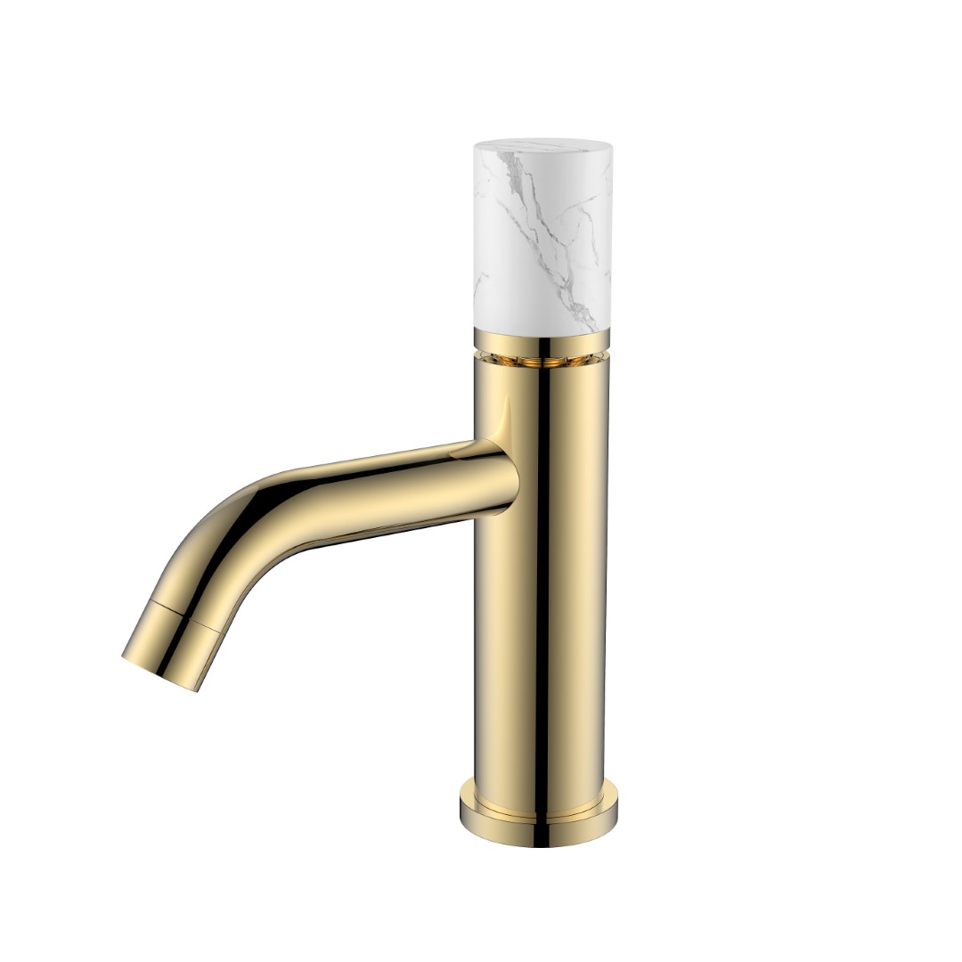 Смеситель Boheme STICK для умыв.низ.GOLD MRAMOR WHITE (комплект) 121-G-MR-W