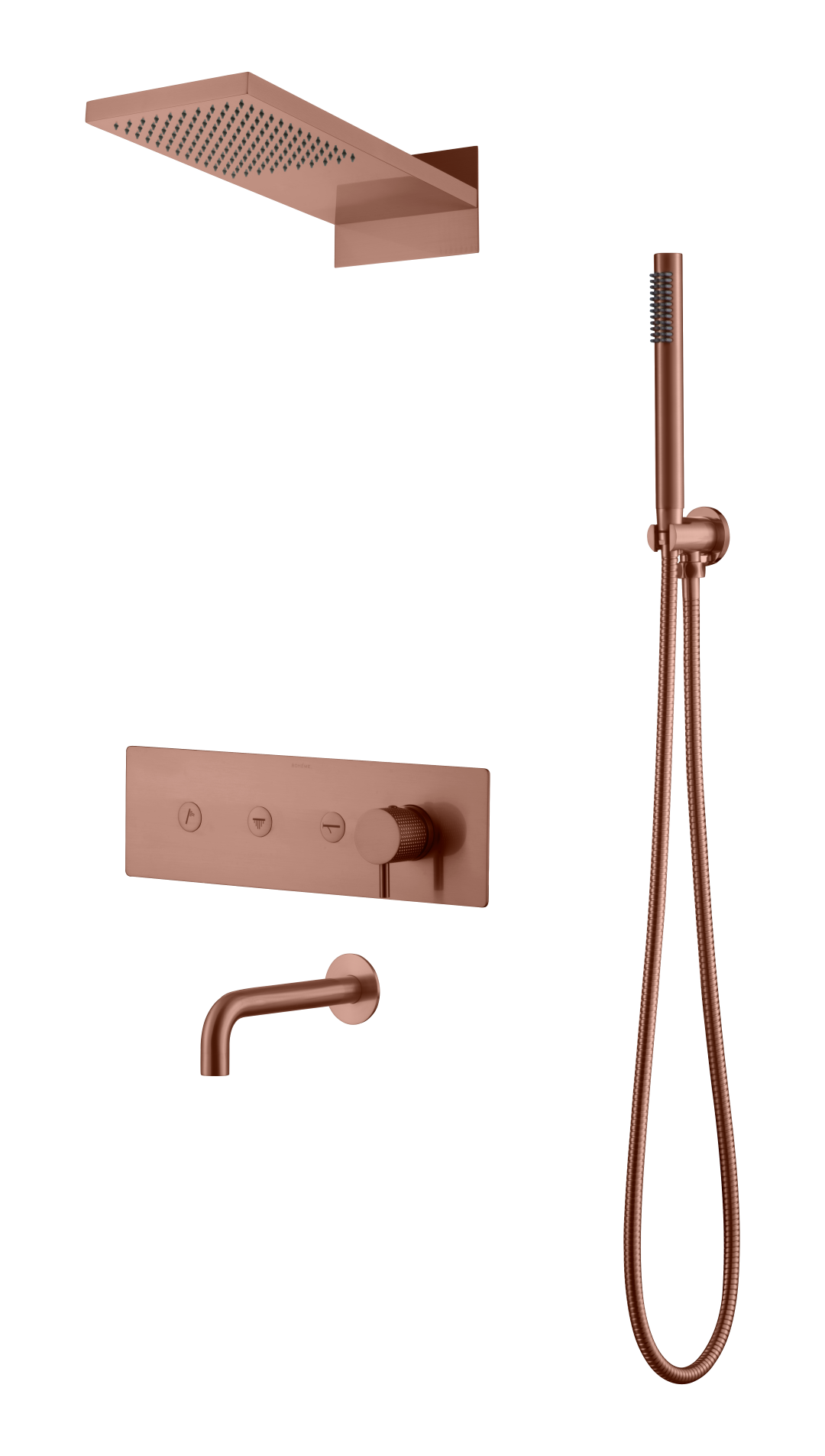 Встроенная душевая система Boheme FUSION, трехпозиционная Copper Brushed с изливом 130-2-CB