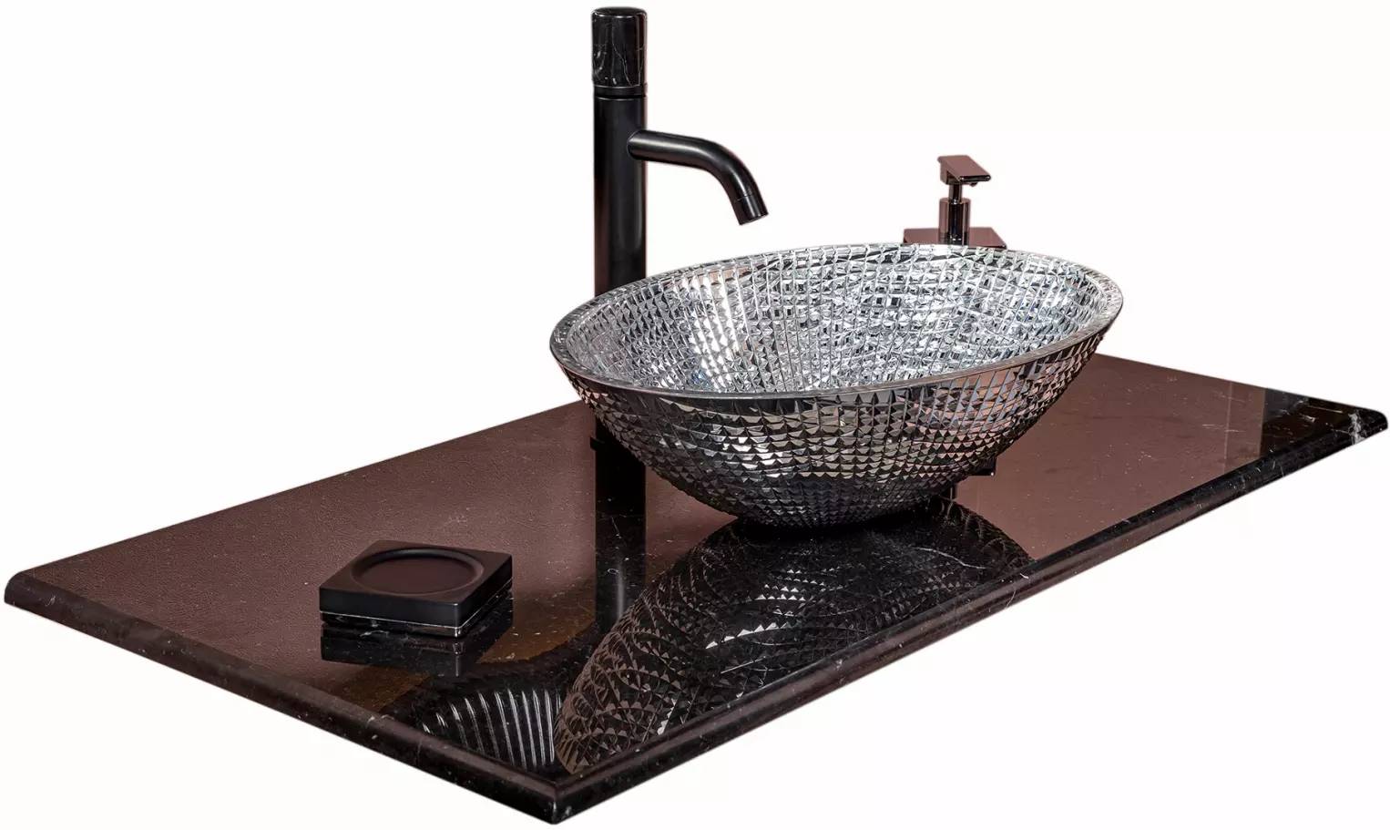 Столешница мрамор 111см Boheme Nero Marquina для раковин хрусталь, LV-204 857-111-NM