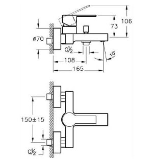 Смеситель VitrA Flo S A41937EXP для ванны с душем