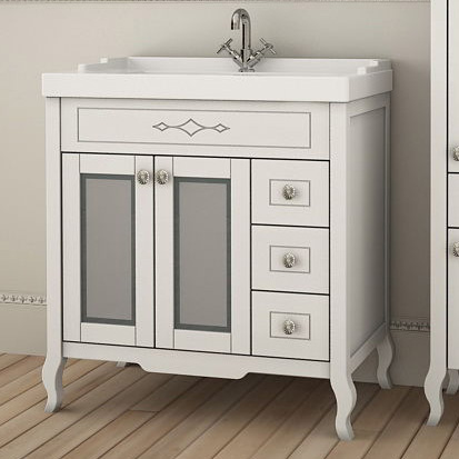 Тумба с раковиной ASB-Mebel Флоренция Квадро 80 белая патина серебро витраж