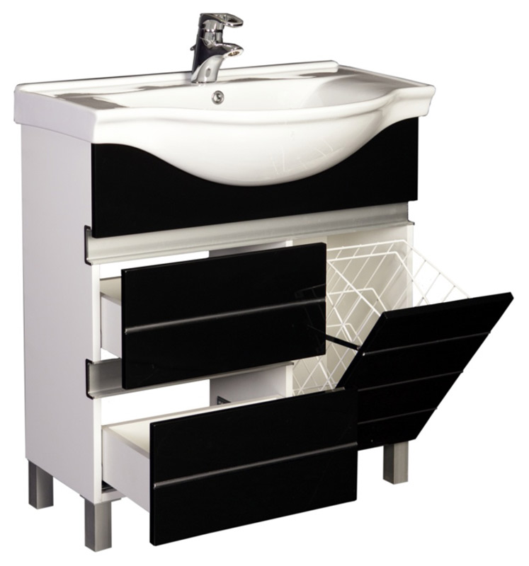 Тумба с раковиной Aquanet Доминика 80 б/к черная