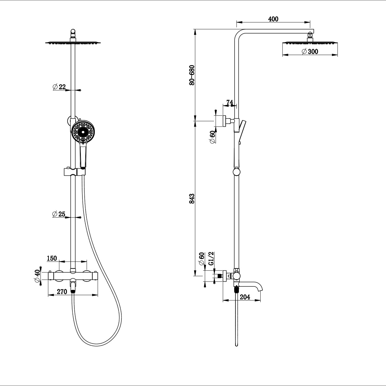 Душевая система с термостатом WONZON & WOGHAND STICK, Хром WW-88739903-CR