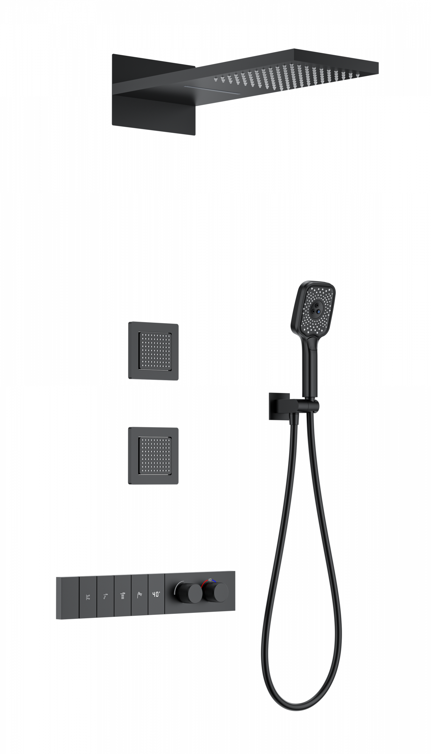 Душевая система с термостатом встраиваемая WONZON & WOGHAND, Черный матовый WW-D4538-A-MB