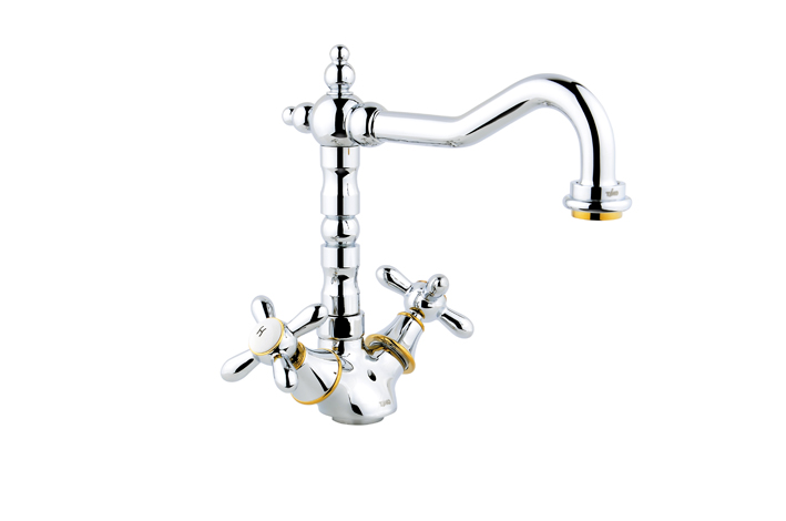Смеситель Timo Ritz 0143FK chrome+gold для кухонной мойки