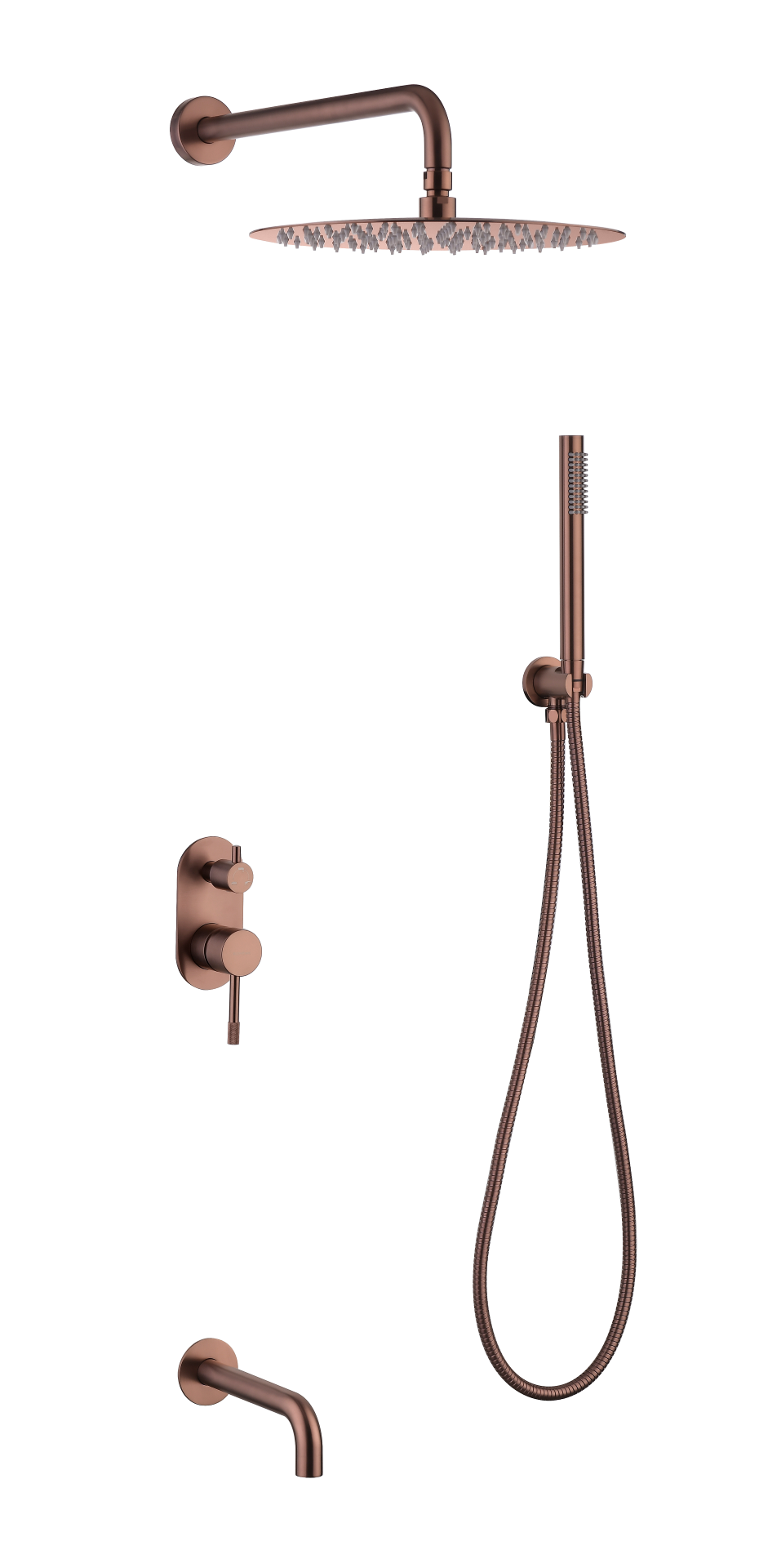 Смеситель встроенный + верхний+ ручной душ Boheme Uno. Copper Brushed с изливом 464-2-CB