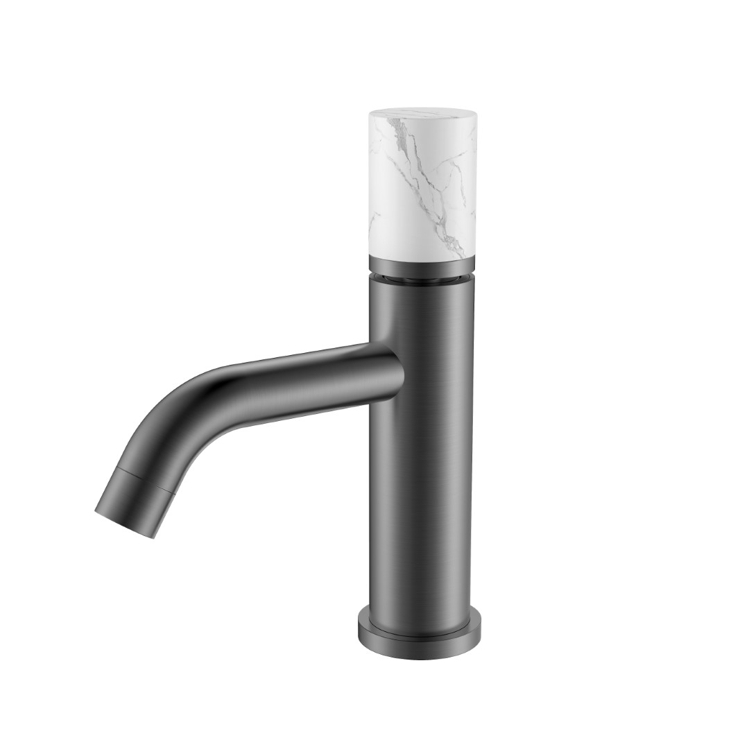Смеситель Boheme STICK для умыв. низ. GUN METAL MRAMOR WHITE (комплект) 121-GM-MR-W