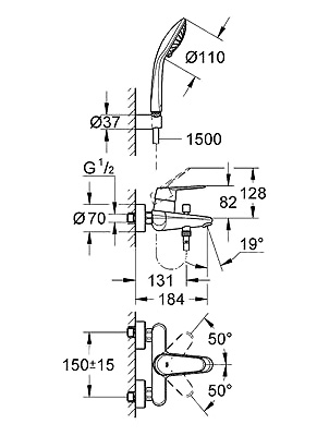 Смеситель Grohe Eurodisc Cosmopolitan 33395002 для ванны с душем