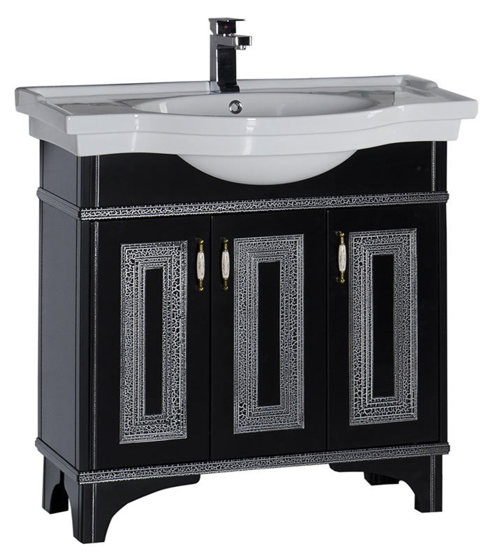 Тумба с раковиной Aquanet Валенса 90 черный краколет/серебро