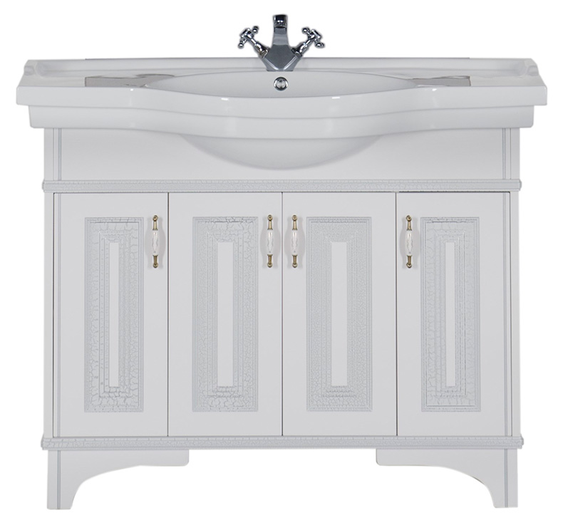 Тумба с раковиной Aquanet Валенса 110 белый краколет/серебро