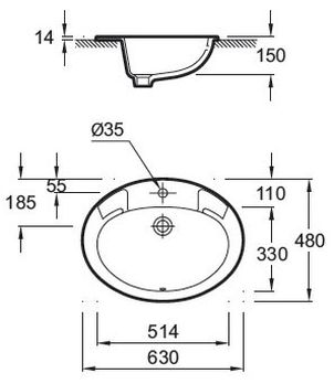 Раковина Jacob Delafon Ovale E1273 встраиваемая