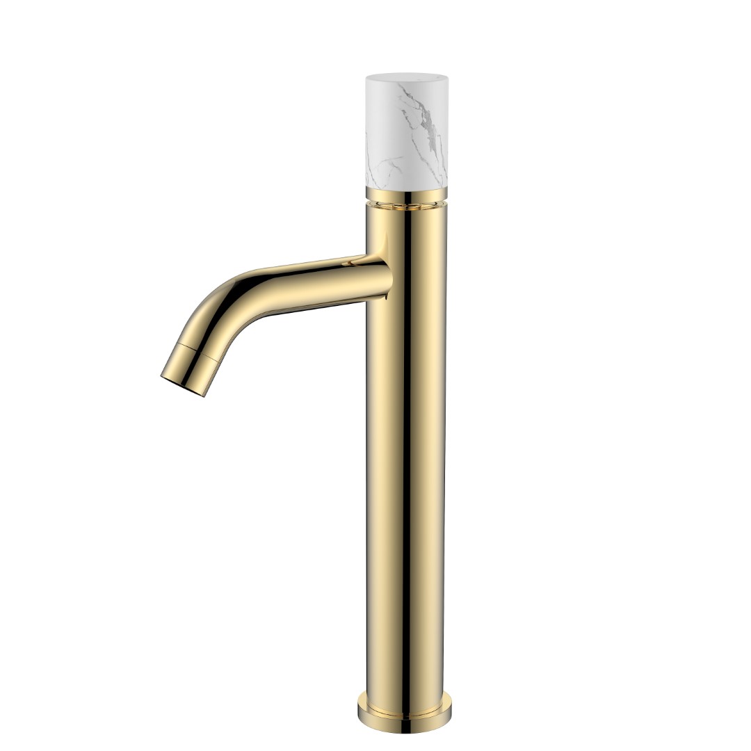 Смеситель Boheme STICK для умыв.выс.GOLD MRAMOR WHITE (комплект) 122-G-MR-WHITE