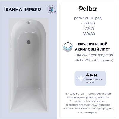 Акриловая ванна Alba Spa Impero 160х70 ВПР0330200100