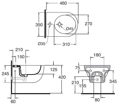 Биде подвесное Azzurra Nuvola NUV546B1/SOSK
