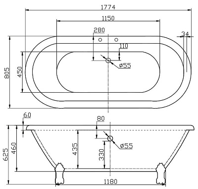 Акриловая ванна BELBAGNO 177x80