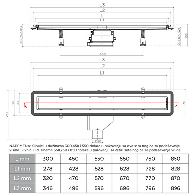 Confluo Premium With Black Glass Line 450 Линейный трап PESTAN