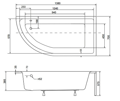 Акриловая ванна BESCO Praktika 140 P