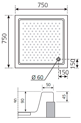 Поддон для душа Novellini Olympic 75x75 см полувстраиваемый