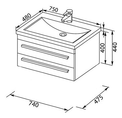 Тумба с раковиной Aquanet Нота 75 светлый дуб