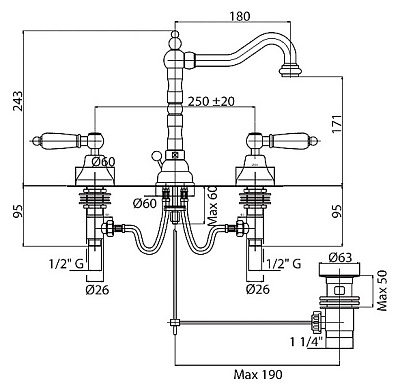Смеситель Cezares First FIRST-BLS2-03/24-Bi для раковины