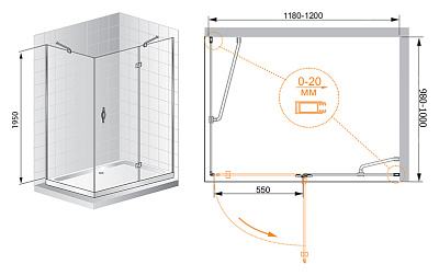 Душевой уголок Cezares Bergamo AH1 120/100 C Cr L