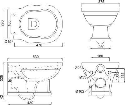 Чаша для унитаза подвесного BelBagno Boheme BB115CH