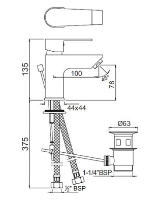 Смеситель для раковины Jaquar Aria ARI-CHR-39051B со сливным гарнитуром