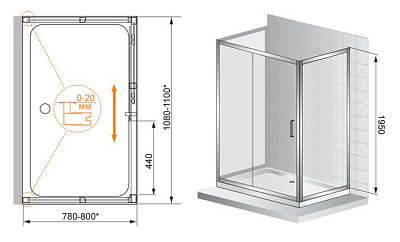 Душевой уголок Cezares Porta AH12 120/80 C Cr