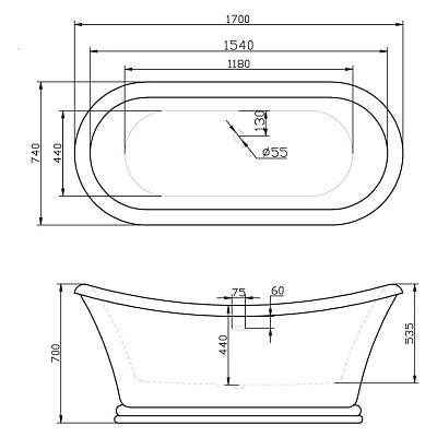 Акриловая ванна BELBAGNO 170x74