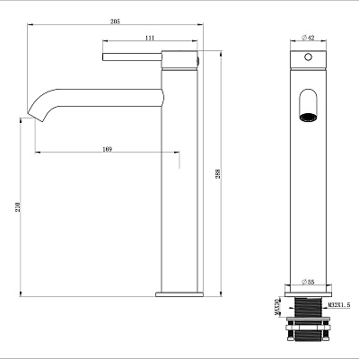 Смеситель для раковины высокий WONZON & WOGHAND STICK, Черный матовый WW-88239017-MB