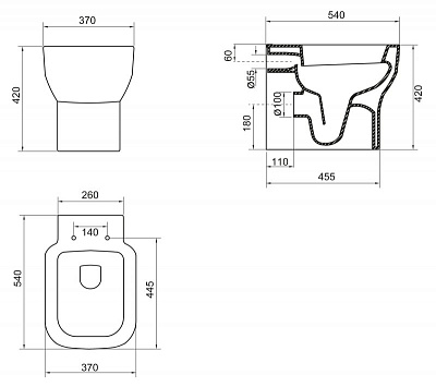 Чаша для унитаза приставного BelBagno Vaso BB127CB