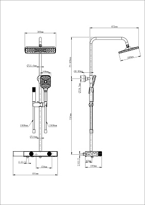 Душевая система с техническим душем WONZON & WOGHAND Shelf, Белый матовый WW-B4161-MW