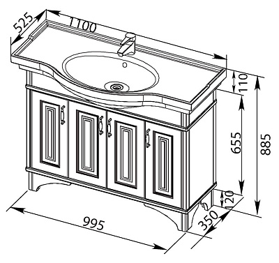Тумба с раковиной Aquanet Валенса 110 белый краколет/серебро