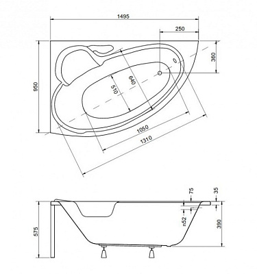 Акриловая ванна BESCO Bianka 150 L