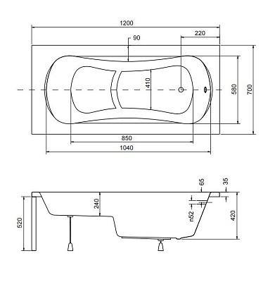 Акриловая ванна BESCO Aria Rehab 120x70 + фронтальная панель
