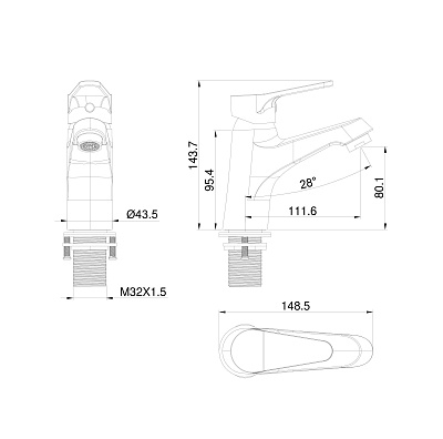Смеситель для раковины WONZON & WOGHAND, Черный матовый WW-A40212-MB