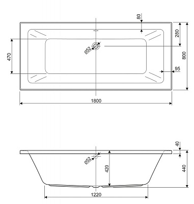 Акриловая ванна CEZARES Plane mini 180x80