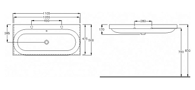 Раковина Hatria Daytime (110 см) два отверстия