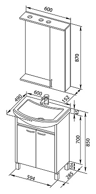 Тумба с раковиной Aquanet Донна 60 светлый дуб