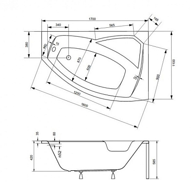 Акриловая ванна BESCO Rima 170 P