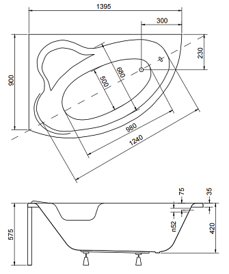 Акриловая ванна BESCO Ada 140 L