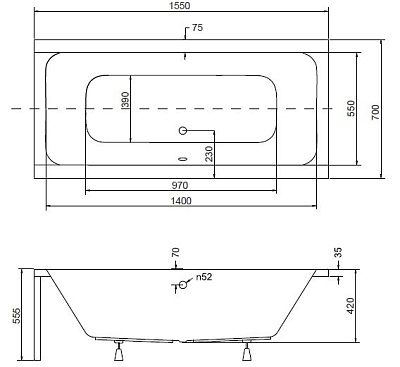 Акриловая ванна BESCO Quadro 155