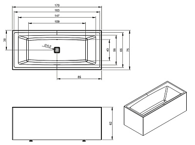 Акриловая ванна Riho Still Square Elite 170x75 R