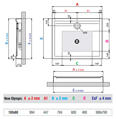 Поддон для душа Novellini New Olympic 100x80 см высокий