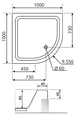 Поддон для душа Novellini Victory A 100x100 см полувстраиваемый