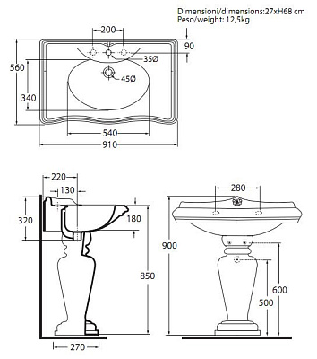 Раковина Azzurra Jubilaeum JUB200B1/90